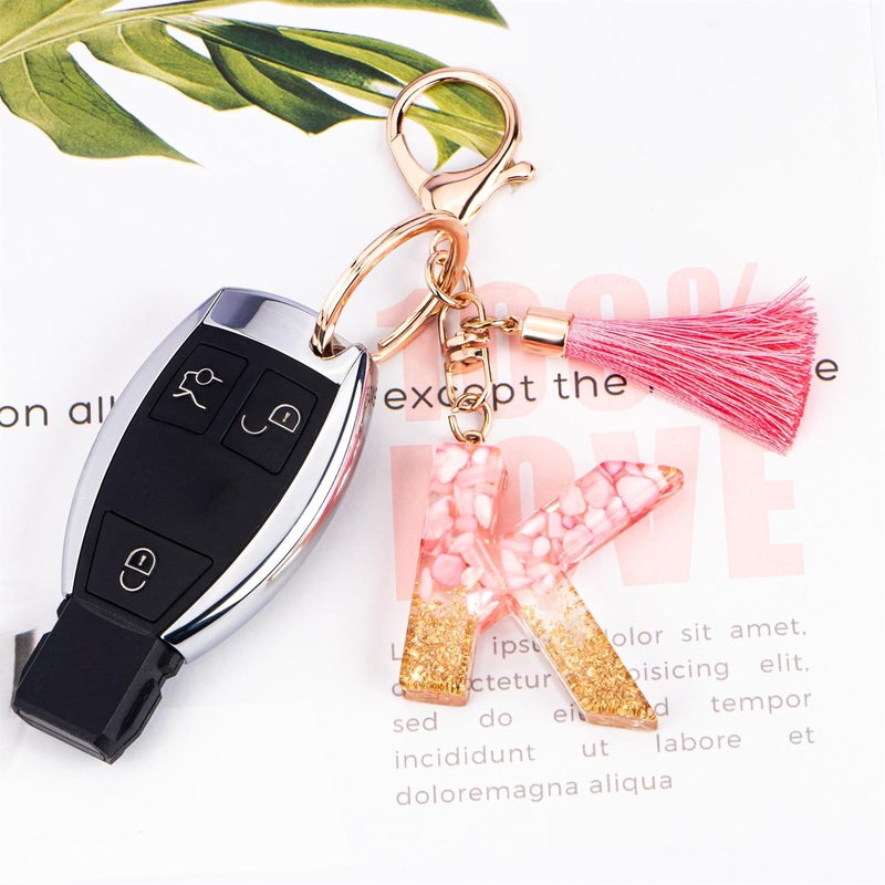 Suweibuke Cute Pink Key Chains for Women Girls, Initial Letter Keychains with Tassel, Charms for Key Purse Handbags Backpacks - Image 3